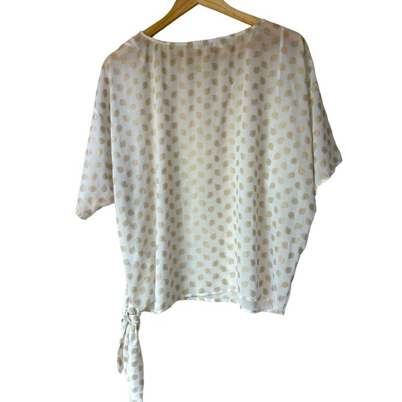 Michael Kors Cream Metallic Gold Paisley Print Flowy Summer Top, Large - Picture 4 of 6